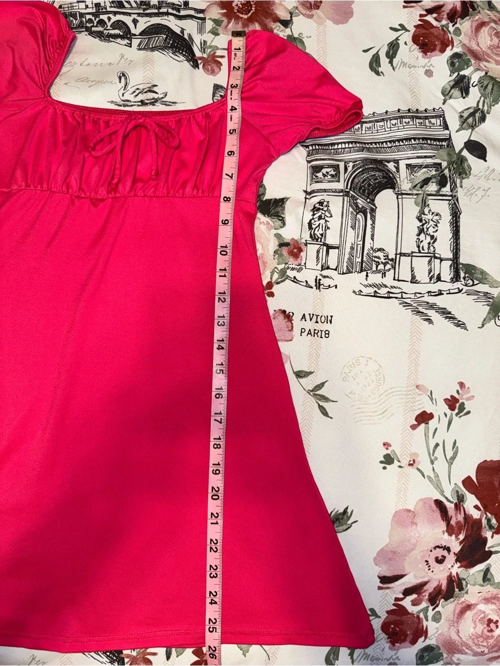 Hot Pink Fuchsia Puff Sleeve Peasant Girls Dress Tunic Size L 10/12
